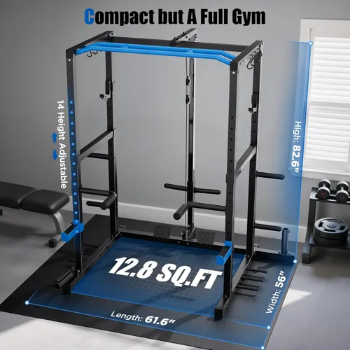 Miniatura 6 de Sportsroyals Jaula de Potencia, Rack de Potencia Multifuncional de 1600 libras con Sistema de Cruce de Cable Ajustable y Más Accesorios de Azul