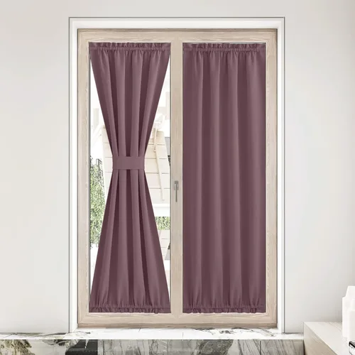 Miniatura 131 de NICETOWN Cortinas opacas unicolor con aislamiento térmico para puerta francesa, granja, oscurecimiento de habitación, puertas y ventanas de Marrón