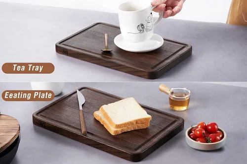 Miniatura 4 de AZRHOM Tabla de cortar de madera de nogal, tablas de cortar pequeñas de madera de 12 x 8 pulgadas con ranura profunda para jugo y mango lateral