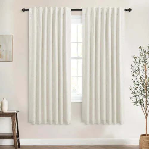 Miniatura 28 de KOUFALL - Cortinas de medio estilo francés de lino para ventana, juego de 2 cortinas cortas de 40 pulgadas de longitud, para privacidad, cortinas