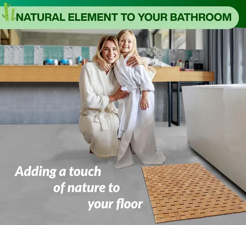 Miniatura 6 de Tapete de baño de madera de bambú natural, accesorios de cocina, tapete de baño bohemio (24 x 16 pulgadas)