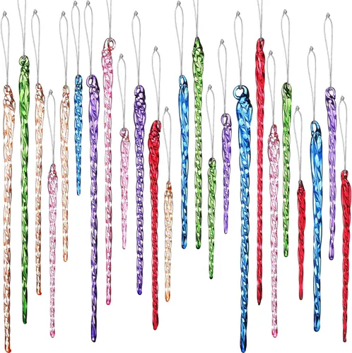Miniatura 8 de Boao Carámbano de vidrio de 3.5 a 7.8 pulgadas, adornos de Navidad de carámbanos de vidrio torcido, decoraciones colgantes (rosa, 25 unidades)