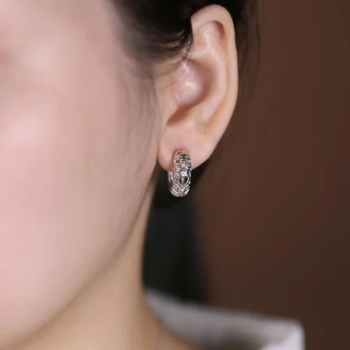 Miniatura 3 de Aretes románticos de 3 circonitas cúbicas con forma de corazón rosa para mujeres, adolescentes, novia, con bisagras, plata de ley 925