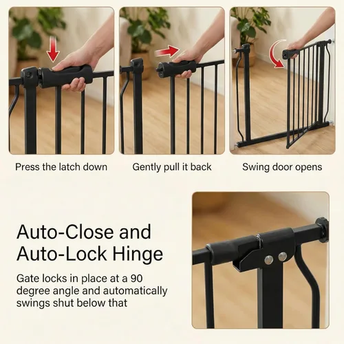 Miniatura 5 de Puerta extra ancha para bebé, puertas de seguridad extra altas para interiores, metal negro, gran montaje a presión, puerta para mascotas, puerta
