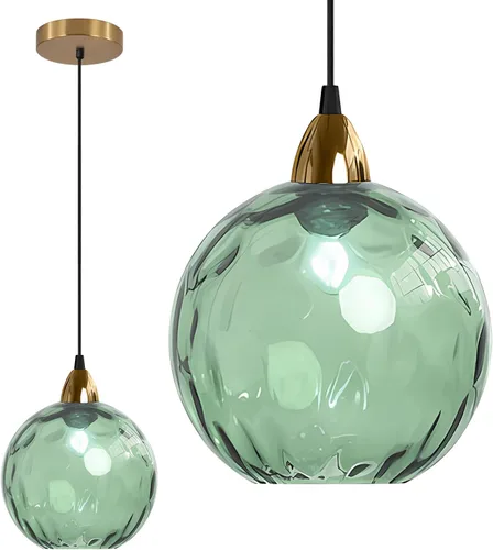 Miniatura 16 de BOKT Moderna Lámpara Colgante de Vidrio Azul Accesorio de Luz Latón Cepillado Dorado Globo Iluminación Colgante 1 Luz Bola Grande Redonda Lámpara