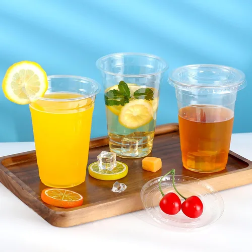Miniatura 3 de TashiBox vasos de plástico con tapas [20 oz 100 vasos y 100 tapas planas], vasos desechables de plástico transparente de cristal, vasos para batidos