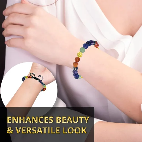 Miniatura 221 de Adjustable Crystal Bracelet – Gemstone Bead Bracelet with Adjustable Macrame String – Chic Gemstone Bracelet for Men and Women – 8mm Round Healing
