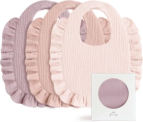 Miniatura 11 de Konssy Baberos de Muselina para Bebé para Niñas – Baberos Suaves de 100% Algodón para Babear, Ribete de Volantes para Recién Nacidos y Niños Rosa