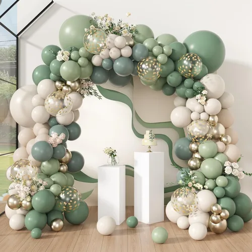 Miniatura 8 de Amandir Kit de Arco de Guirnalda de Globos Azul Polvoriento Verde de 173 Piezas, Globos de Confeti Azul Neblina Niebla Azul Ceniza Niebla Verde