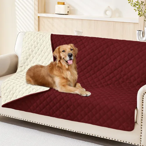 Miniatura 33 de Smiry Funda impermeable para cama de mascota, suave y lavable, para muebles, cama, sofá, reversible, a cuadros (30 x 53 pulgadas, color beige/beige)