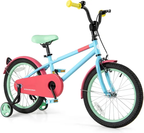 Miniatura 15 de BABY JOY Bicicleta infantil de macarones coloridos, de 12, 14, 16 y 18 pulgadas, bicicleta deportiva para niños con ruedas de entrenamiento