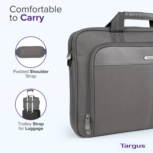 Miniatura 6 de Targus Classic Slim Laptop Bag - Ergonomic Briefcase and Messenger Bag - Spacious Foam Padded for Laptops and Under Gris