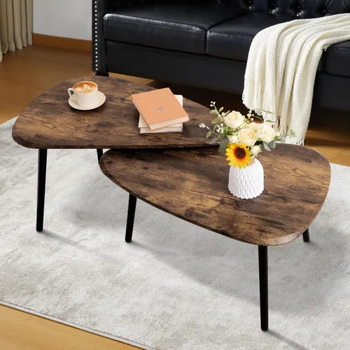 Mesas de centro anidadas, mesa anidada con patas de madera, juego de 2 mesas auxiliares triangulares para sala de estar, dormitorio, bambú Tigre