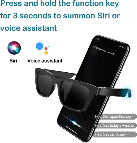 Miniatura 5 de Lentes de audio inteligentes, lentes de sol polarizados con Bluetooth, micrófono y altavoz integrados, asistente de voz, Bluetooth 5.0, gafas de sol