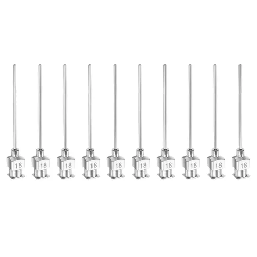 HARFINGTON 10 agujas dispensadoras de acero inoxidable calibre 18, 1 1/2 pulgadas, tubo de aguja de pegamento de metal, puntas romas, Luer Lock para