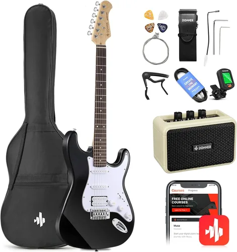 Miniatura 7 de Donner Kit de guitarra eléctrica de 39 pulgadas, cuerpo sólido, Sunburst, para zurdos, principiantes, tamaño completo, con amplificador, lección