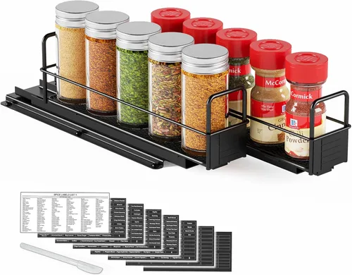 SpaceAid Organizador de especias extraíble para gabinete, organizador de condimentos deslizante y resistente para armarios de cocina, organizador de