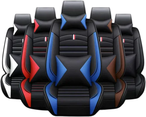 Miniatura 4 de Juego completo de fundas de cojín y almohadas de cuero sintético para asiento delantero y trasero de coche con reposacabezas y soporte de cintura, 5