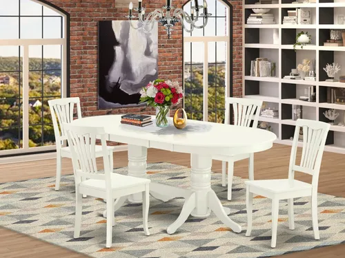 Miniatura 2 de East West Furniture VAAV5-LWH-W - Juego de comedor de 5 piezas para 4 personas, incluye una mesa de comedor ovalada con hojas de mariposa y 4 sillas