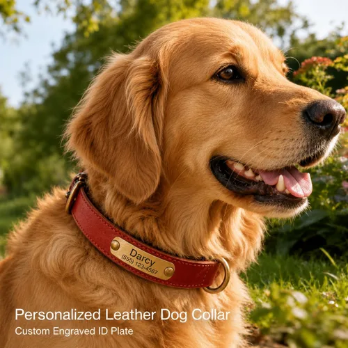 Miniatura 2 de Collar de cuero para perro personalizado y juego de correa, personalizado con diseño acolchado suave y resistente con placa de nombre grabada
