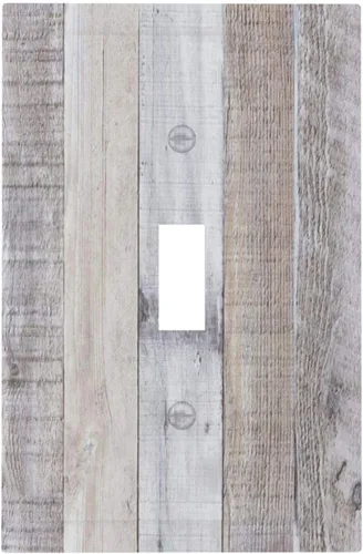 Miniatura 143 de Placa de pared dúplex de receptáculo de dispositivo de 1 gang de madera envejecida blanca gris con veta de tablón, cubierta de enchufe eléctrico