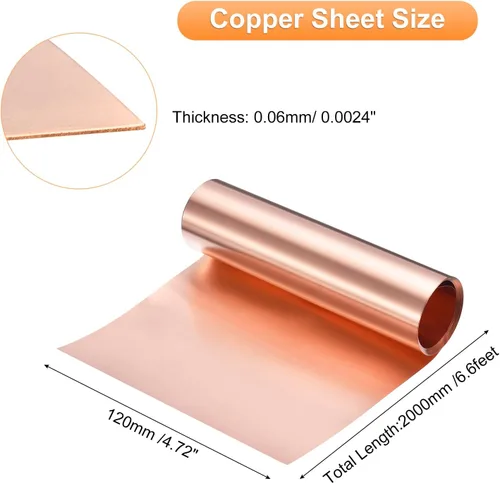 Miniatura 11 de uxcell Rollo de lámina de cobre de 78.740 in x 0.394 in x 0.001 in, 99.9% de tira de cobre puro de cobre intermitente placa de lámina de metal