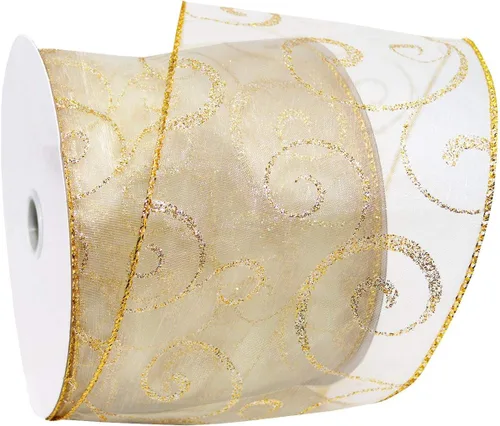 Miniatura 8 de Morex Ribbon Cintas transparentes con purpurina con espiral, cinta navideña para manualidades y decoraciones de Navidad, envoltura de regalos, 1.5
