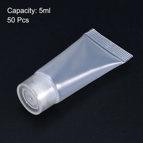 Miniatura 3 de PATIKIL Tubo de compresión de 0.17 fl oz, paquete de 50 tubos cosméticos vacíos de plástico con tapa abatible para viajes domésticos, transparente