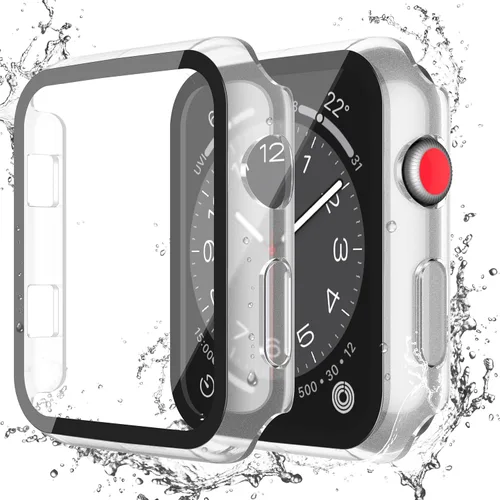 Miniatura 34 de Misxi Paquete de 2 fundas impermeables con botón diseñadas para Apple Watch Series 3 Series 2 de 38mm, funda rígida de policarbonato anticaídas