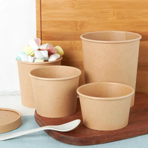 Miniatura 7 de JOLLY PARTY Paquete de 50 recipientes de papel para sopa de 16 onzas con tapas, vasos de papel desechables para alimentos, tazas de helado