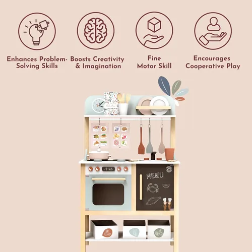 Miniatura 7 de SPEEDY MONKEY Juego de cocina de madera para juego de simulación Juego de cocina para niños de 20 piezas con accesorios de madera para alimentos