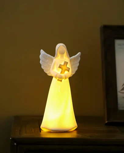 Miniatura 13 de ADAVAS.Y&G Luz nocturna de ángel, regalo cristiano para mujeres, figura de ángel de porcelana con cálido brillo LED, oración y regalo de comodidad