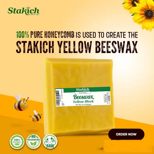 Miniatura 2 de Bloque de cera de abejas amarilla pura Stakich. 100% natural, grado artesanal y calidad premium