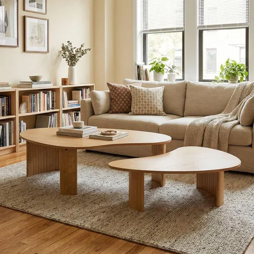 Miniatura 16 de Hyfirm - Mesa de café moderna de madera negra de 47.25 pulgadas para la sala de estar, mesa central resistente con tapa irregular de mango y patas
