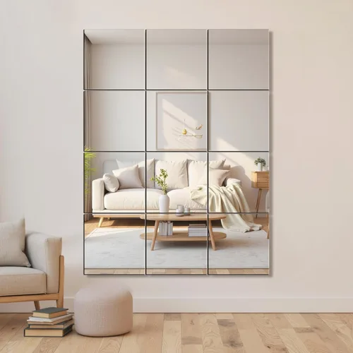 Miniatura 8 de Espejos Delma para Gimnasio en Casa, Azulejos de Espejo de Vidrio de 12" x 12" (4 PIEZAS), Espejo de Pared Grande Cuadrado para Gimnasio en Casa