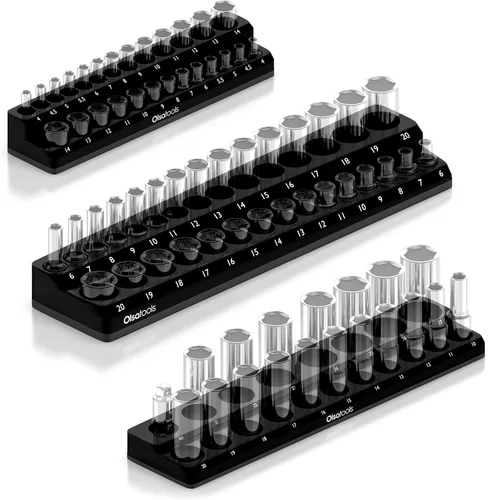 Miniatura 24 de Olsa Tools Portadados magnético, para dados métricos con cuadros de mando de 1/2 pulgada, color rojo, caben 19 dados, organizador de herramientas