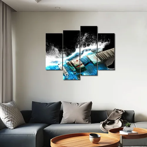 Miniatura 5 de Guitarra en azul y olas se ve hermosa pintura de arte de pared la imagen impresión en lienzo imágenes musicales para decoración del hogar regalo