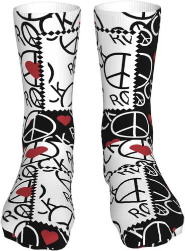 Miniatura 3 de Calcetines abstractos de Hard Rock con signo de paz, negro y blanco, para mujer y hombre, calcetines casuales para deportes al aire libre
