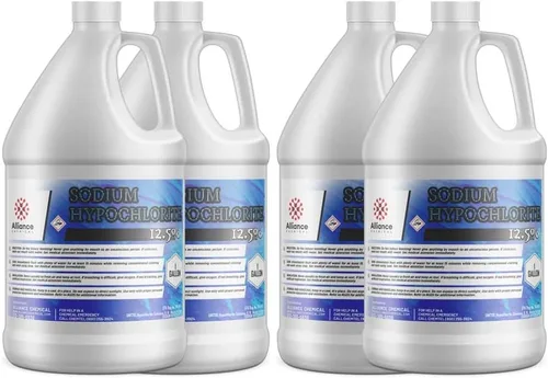 Solución de hipoclorito de sodio 12.5% - Caja de 4 galones - Alta pureza para limpieza de piscinas, tratamiento de agua y aplicaciones más versátiles