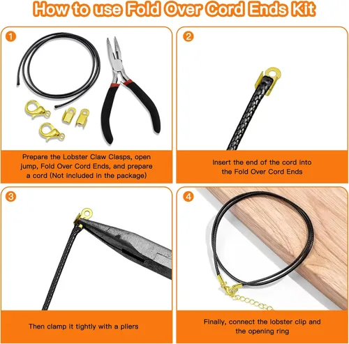 Miniatura 6 de Kit de 500 extremos de cable plegables para hacer joyas, incluye 100 cierres de pinza de langosta, 200 anillos de salto abiertos, 200 extremos