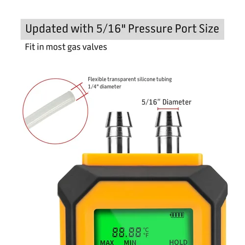 Miniatura 3 de Manómetro Digital de Puerto de Presión de 5/16 Pulgadas de Diámetro, YZT Meter Medidor de Presión de Aire de Puerto Dual Manómetro de Presión HVAC