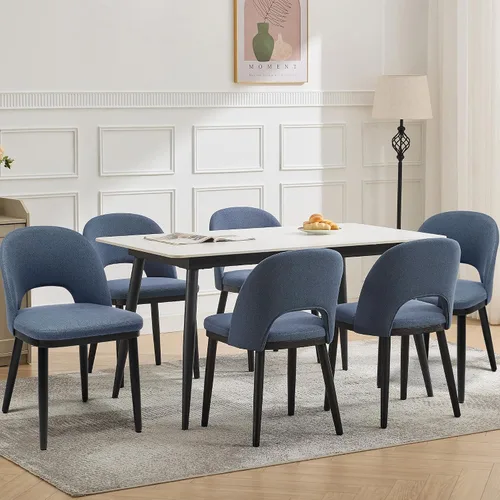Miniatura 10 de Garvee Juego de 4 sillas de comedor de madera, silla tapizada para cocina, comedor, moderna tela de lino, silla de cena con pies