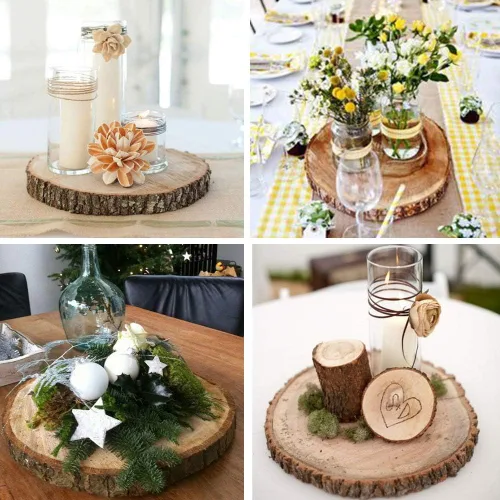 Miniatura 5 de 6 piezas de 8 a 11 pulgadas de ancho grandes rebanadas de madera redonda natural con corteza de pino rebanadas de madera de pino con 50 tarjetas