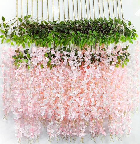 Miniatura 7 de Flores colgantes de glicinia, 12 paquetes de flores artificiales, vid de glicinia falsa de ratán, guirnalda colgante de seda, flores de cuerda