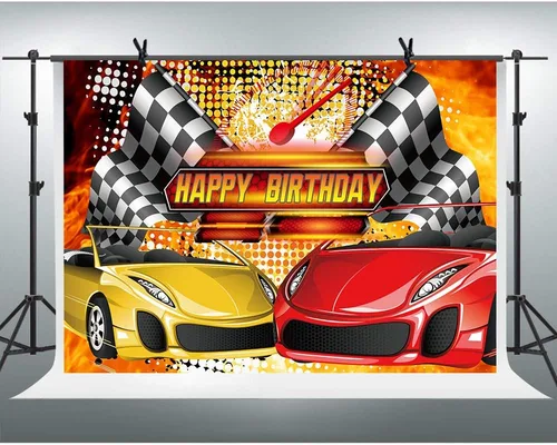 Miniatura 3 de Telón de fondo de coche de carreras para decoraciones de fiesta de cumpleaños, FHZON 7 x 5 pies, fondos de cumpleaños de fiesta temática, fondo