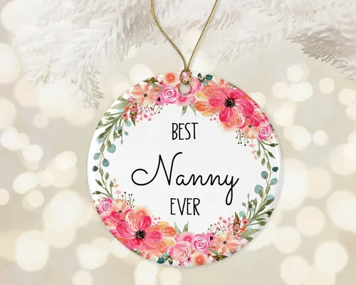 Adorno de Navidad de flor de niñera, adorno de Navidad para niñera de hijo, hija, regalos de nana, adorno de Navidad impreso en ambos lados