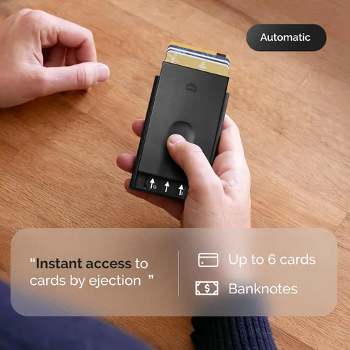 Miniatura 8 de ÖGON -DESIGNS- Tarjetero automático de aluminio, protección RFID contra fraude y desmagnetización, cartera delgada y minimalista para hombres