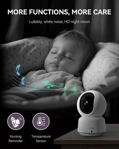 Miniatura 3 de Comfyer Monitor híbrido de video sin WiFi y WiFi inteligente para bebés, pantalla dividida de 5 pulgadas 1080P y control de aplicación de cámara 2K