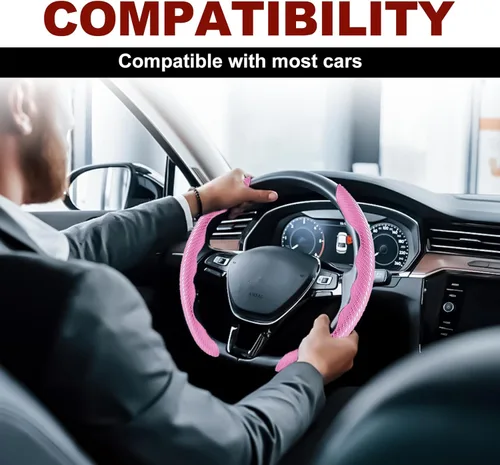 Miniatura 7 de Funda universal de fibra de carbono para volante, protector segmentado para volante, cubierta antideslizante de fibra de carbono para volante de Rosa