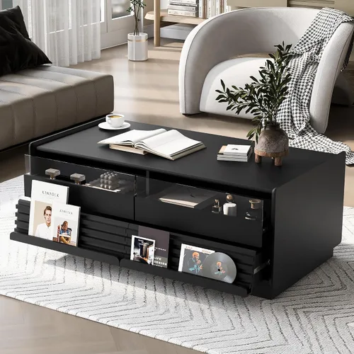 Miniatura 17 de JIVOIT Mesa de centro de granja con estante de almacenamiento, mesa auxiliar rectangular de 47.24 pulgadas de largo con parte superior de tablones